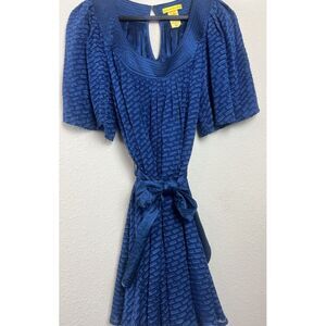 Catherine Malandrino‎ Blue Silk Dress Semi Sheer Lined, Belt, Size 4P